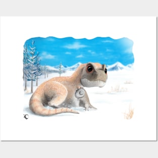 T-rex winter puppy hug Posters and Art